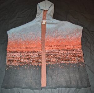 Hooded Gradient Poncho in Blue and Orange